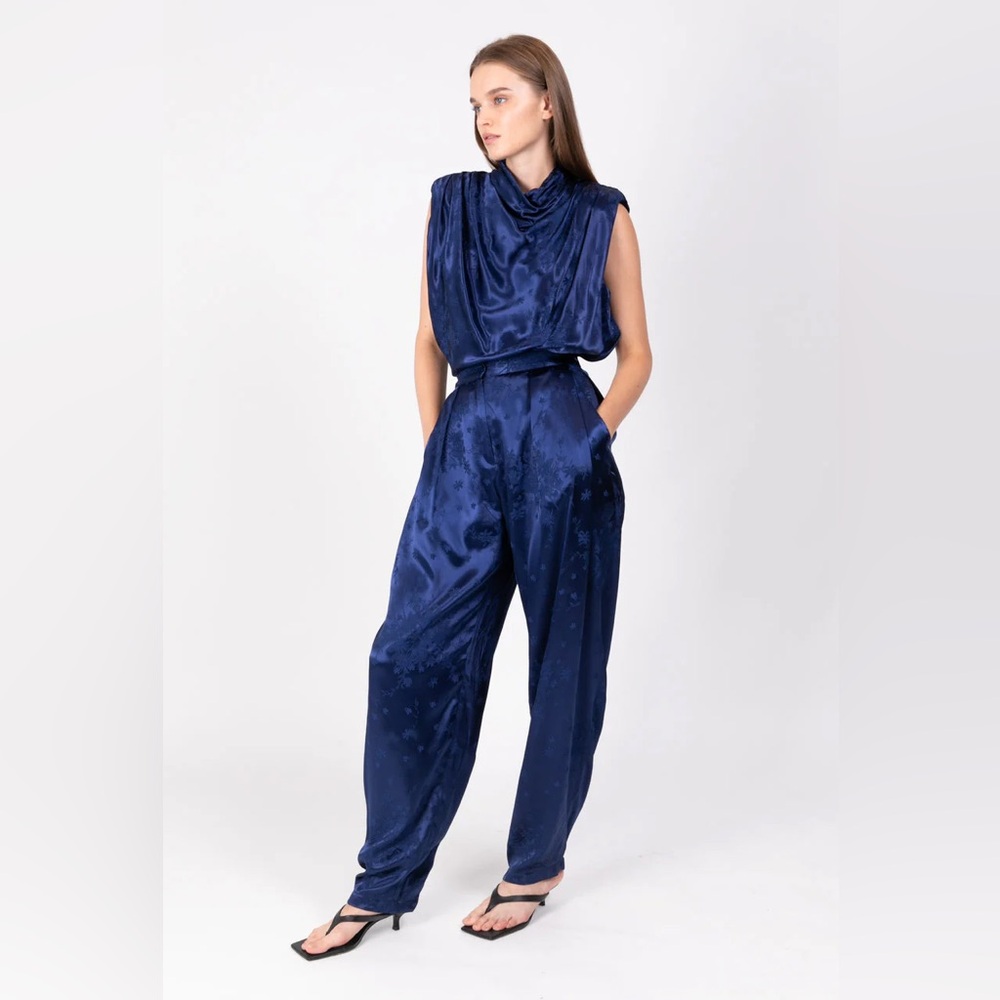 NWT Sabina Musayev pippa pants silk navy pattern monochrome pants